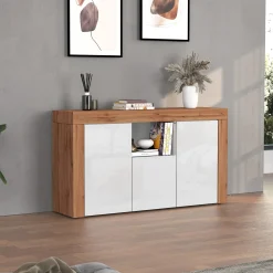 Garnero Arredamenti Credenze Moderne|Madie Moderne-Madia moderna 155x85h cm bianco lucido rovere Block Bianco Lucido - Rovere