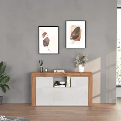 Garnero Arredamenti Credenze Moderne|Madie Moderne-Madia moderna 155x85h cm bianco lucido rovere Block Bianco Lucido - Rovere