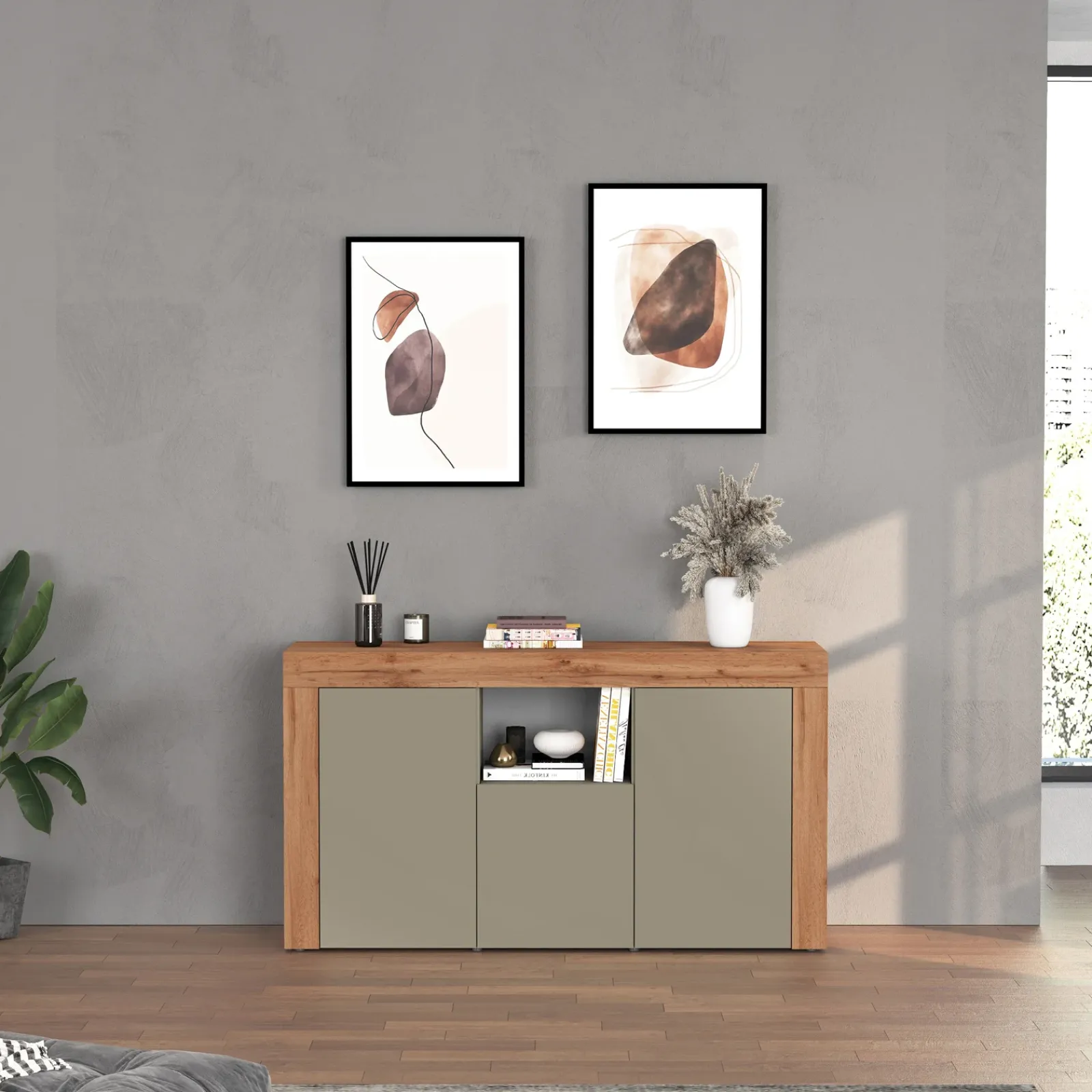 Garnero Arredamenti Credenze Moderne|Madie Moderne-Madia moderna 155x85h cm tortora rovere Block Tortora - Rovere