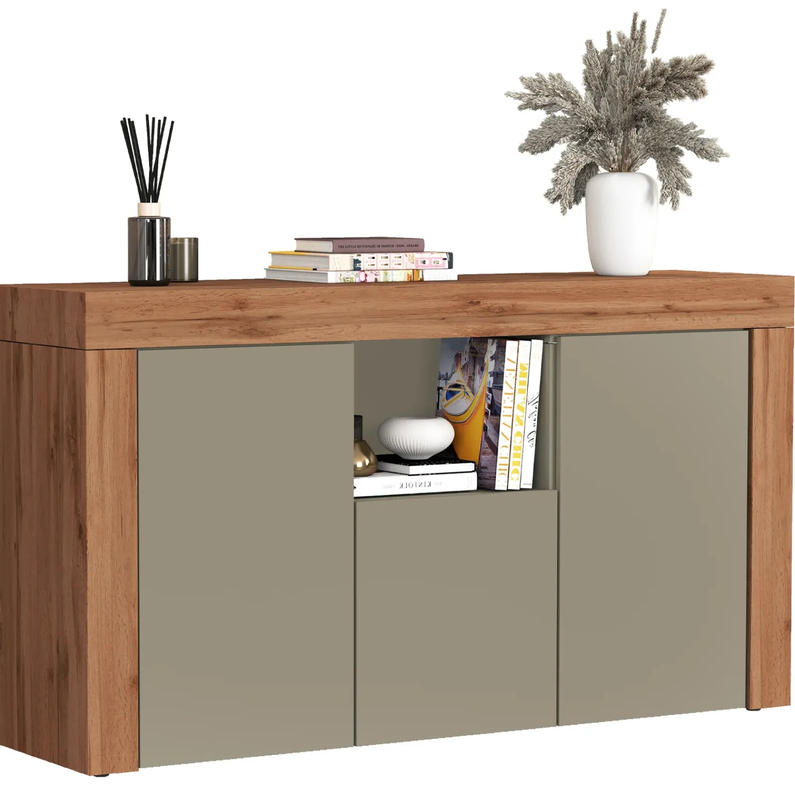 Garnero Arredamenti Credenze Moderne|Madie Moderne-Madia moderna 155x85h cm tortora rovere Block Tortora - Rovere