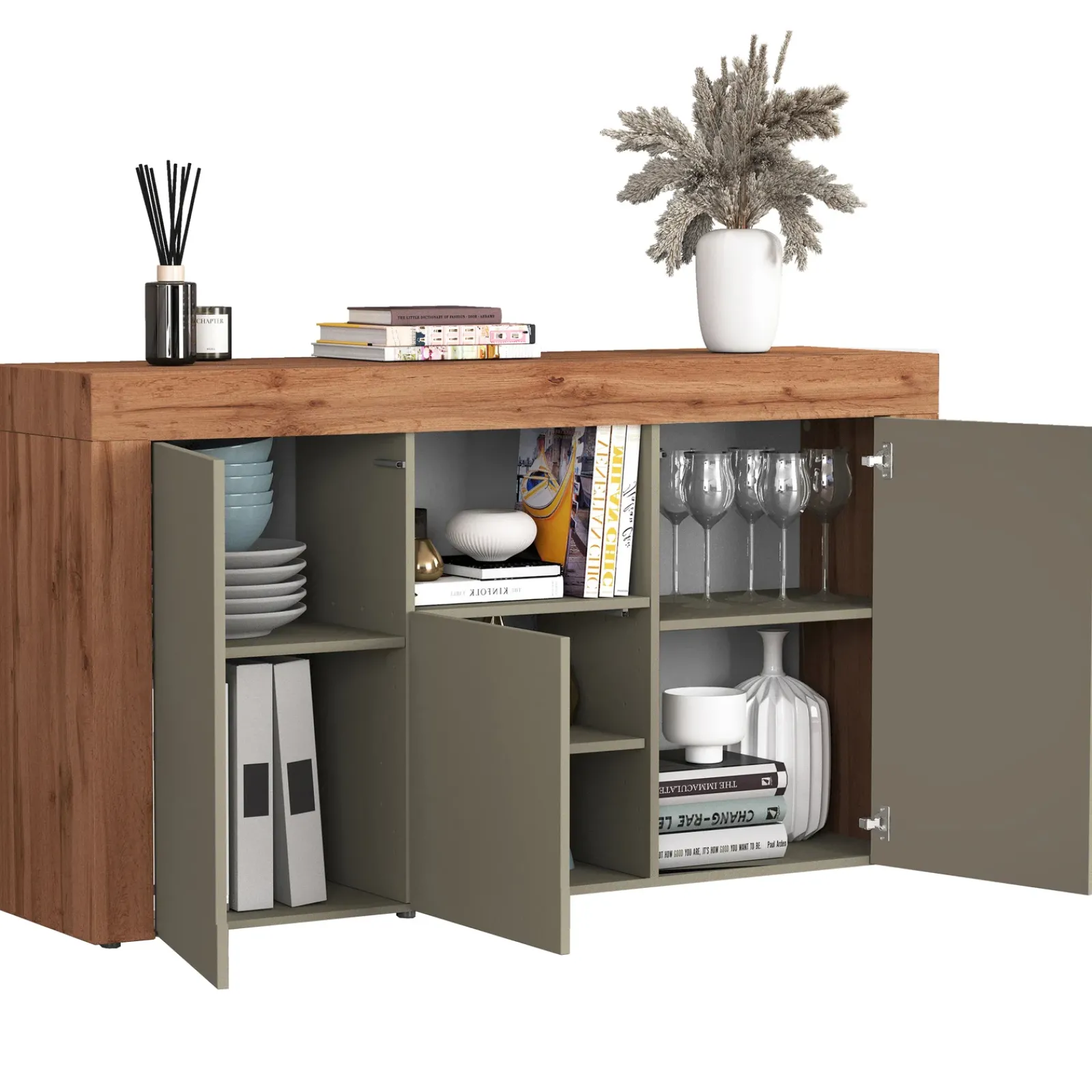 Garnero Arredamenti Credenze Moderne|Madie Moderne-Madia moderna 155x85h cm tortora rovere Block Tortora - Rovere