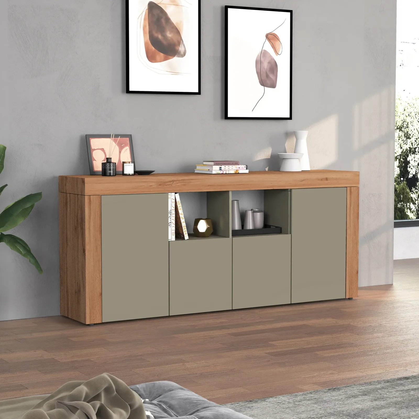 Garnero Arredamenti Credenze Moderne|Madie Moderne-Madia moderna 200x85h cm tortora rovere Block Tortora - Rovere