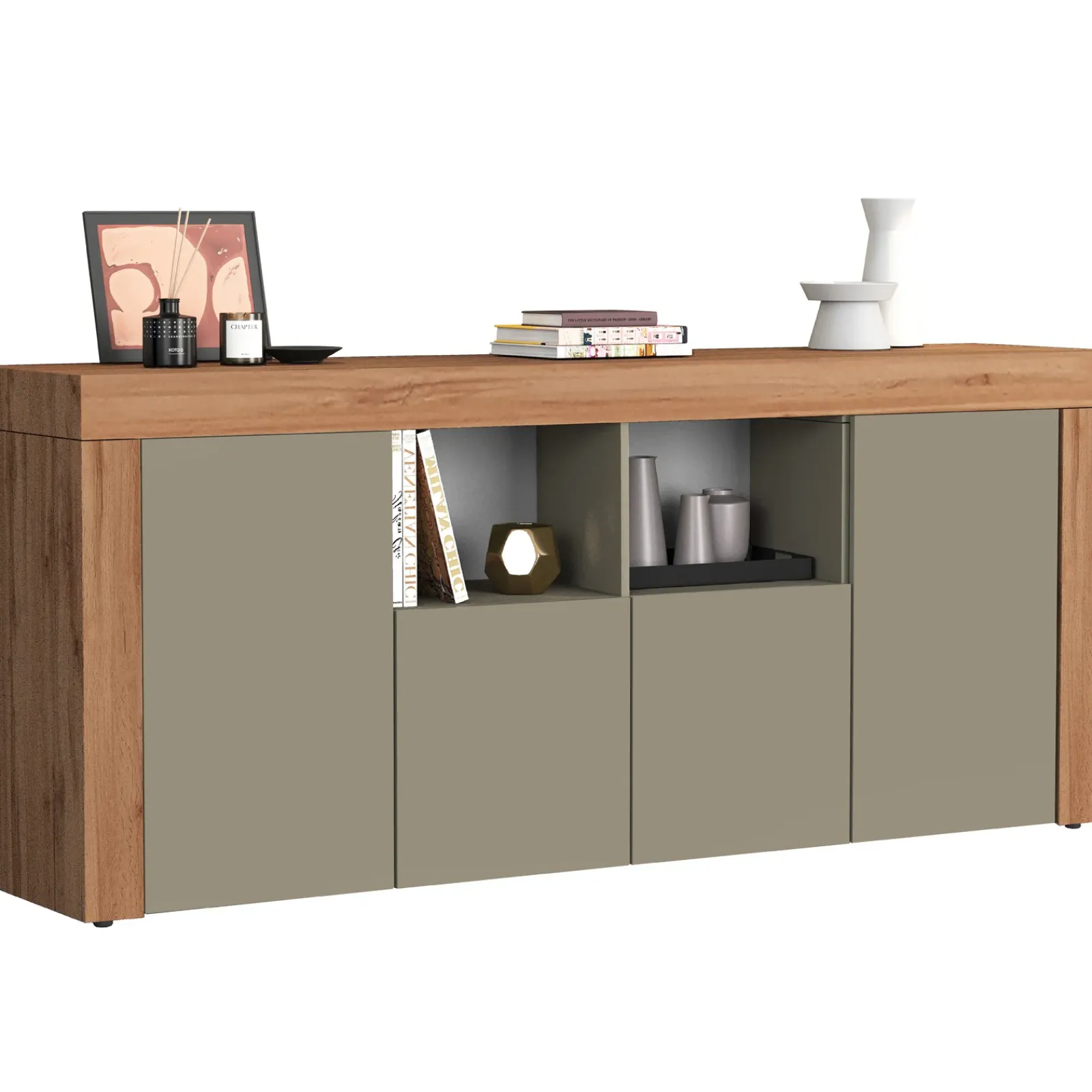 Garnero Arredamenti Credenze Moderne|Madie Moderne-Madia moderna 200x85h cm tortora rovere Block Tortora - Rovere