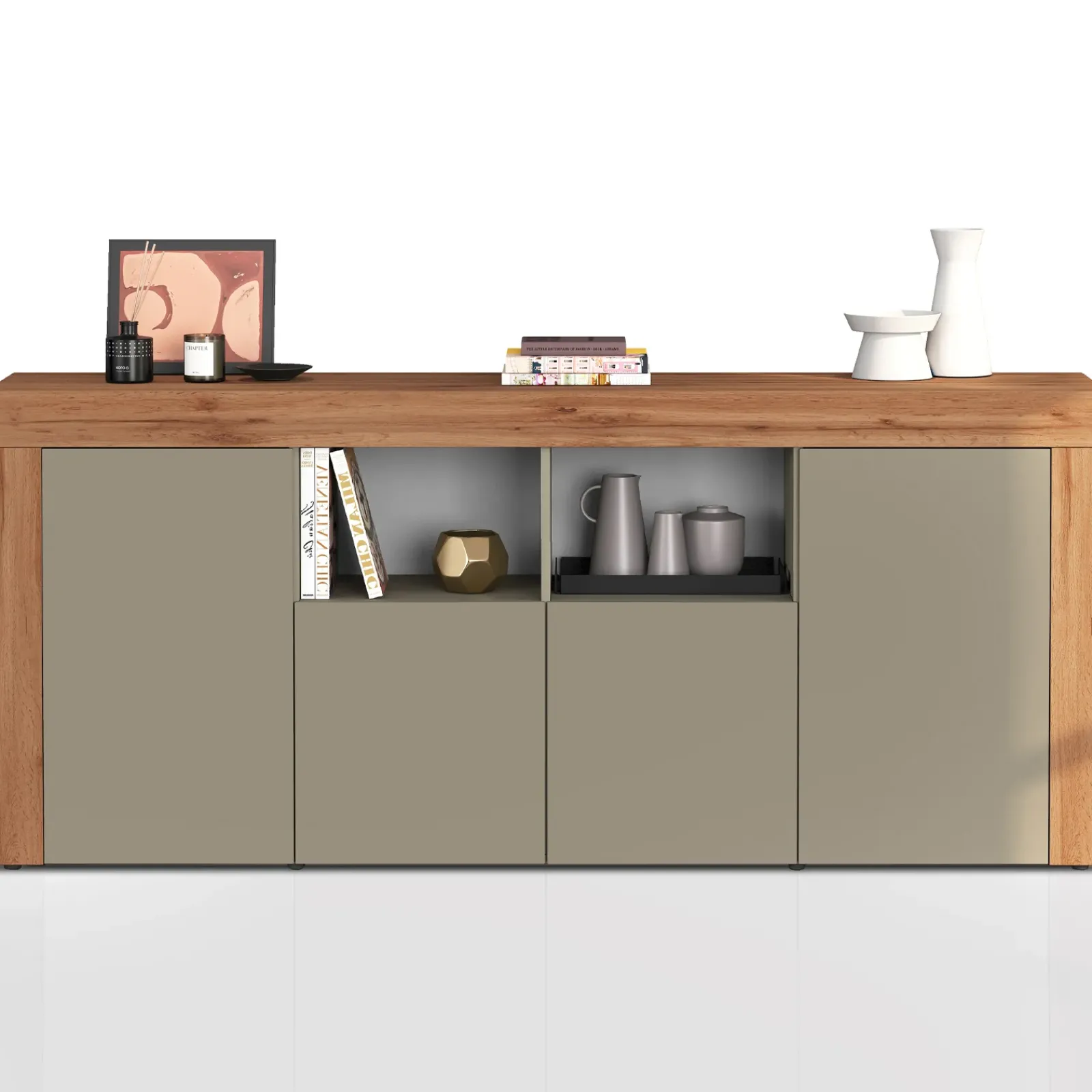 Garnero Arredamenti Credenze Moderne|Madie Moderne-Madia moderna 200x85h cm tortora rovere Block Tortora - Rovere