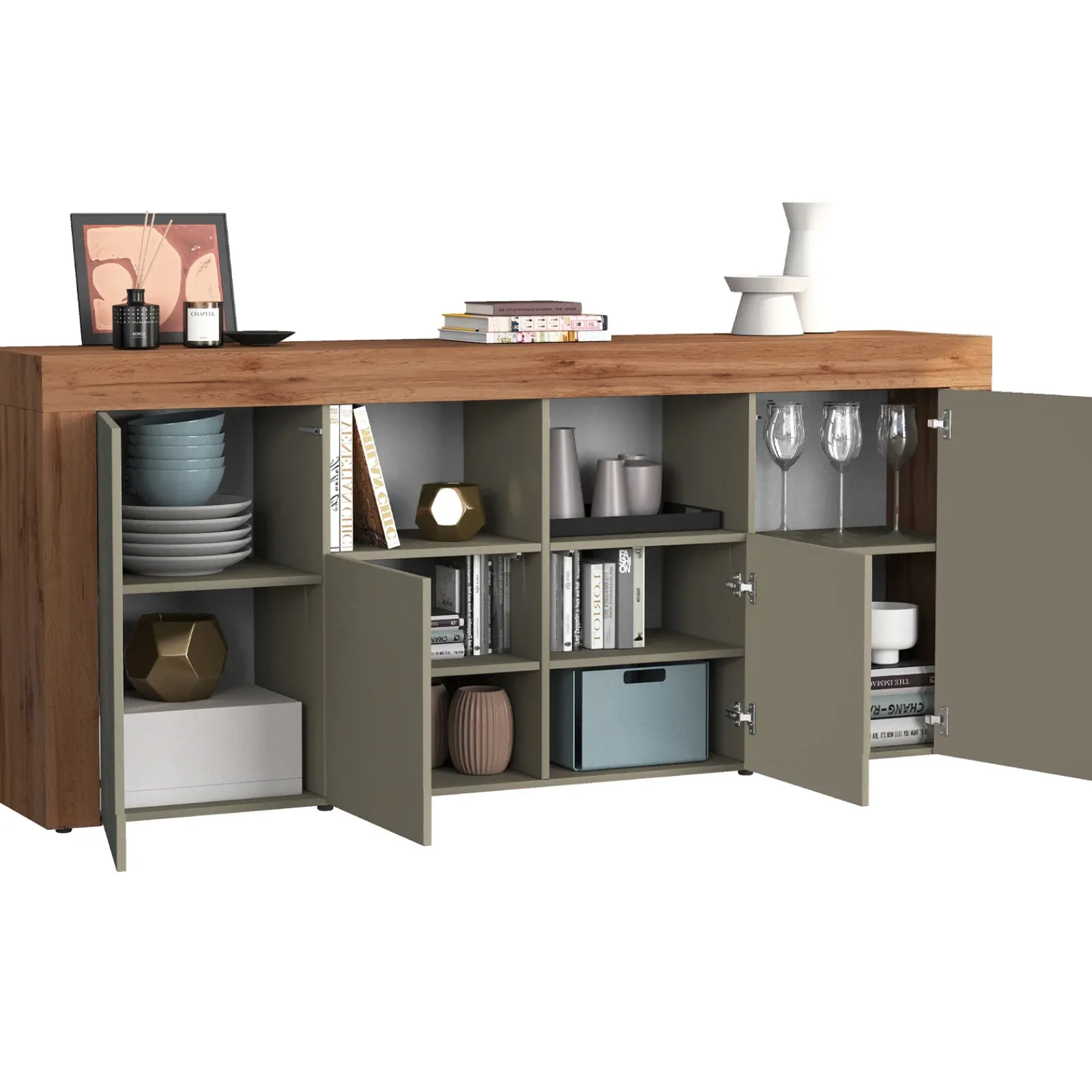 Garnero Arredamenti Credenze Moderne|Madie Moderne-Madia moderna 200x85h cm tortora rovere Block Tortora - Rovere