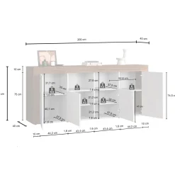Garnero Arredamenti Credenze Moderne|Madie Moderne-Madia moderna 200x85h cm tortora rovere Block Tortora - Rovere