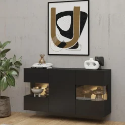 Garnero Arredamenti Credenze Moderne|Madie Moderne-Madia sospesa 120x62h cm moderna nero rovere Fusion