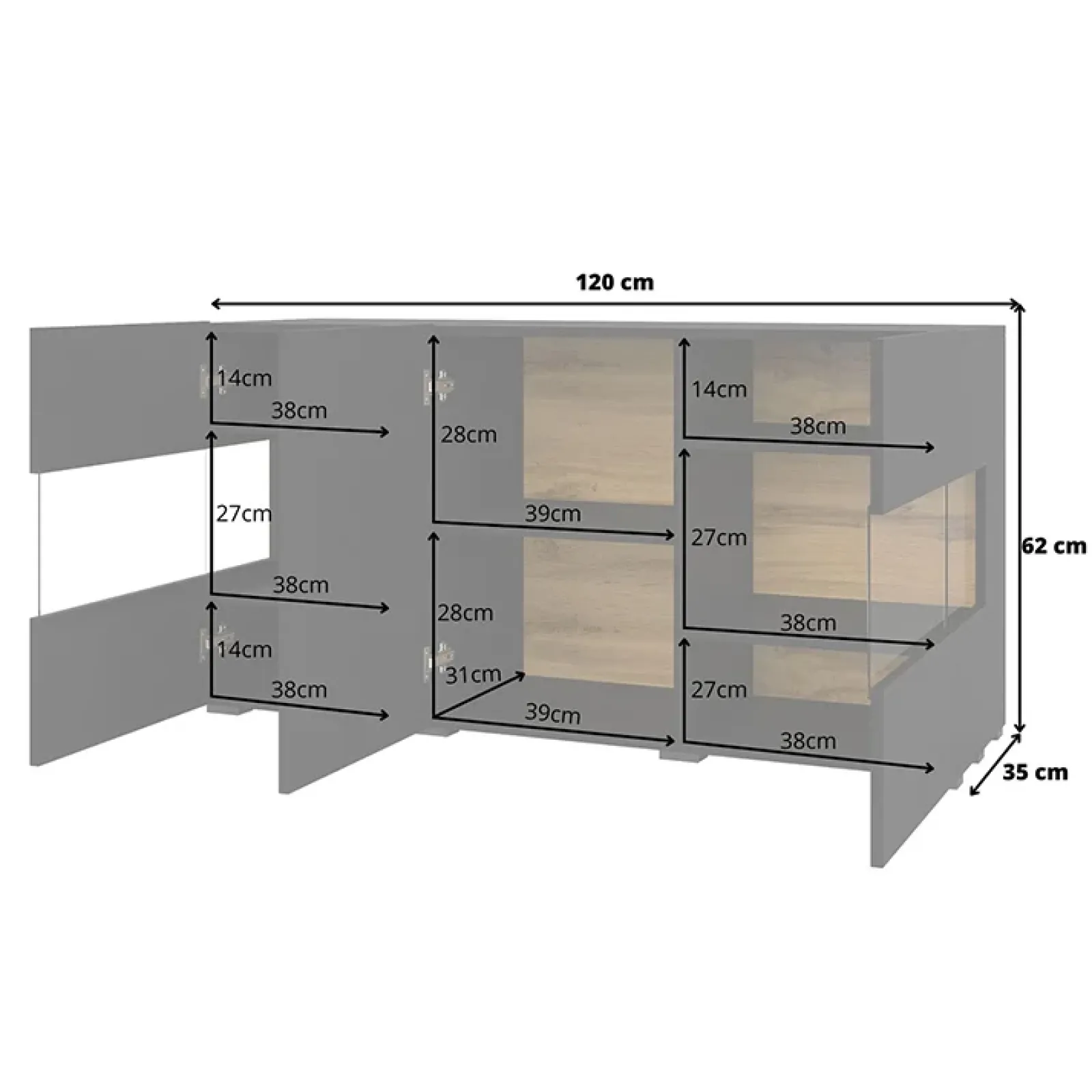 Garnero Arredamenti Credenze Moderne|Madie Moderne-Madia sospesa 120x62h cm moderna nero rovere Fusion