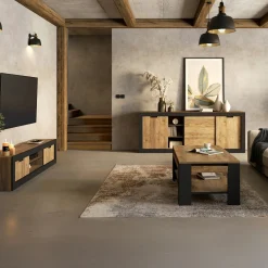 Garnero Arredamenti Credenze Moderne|Madie Moderne-Madia 220x 85h cm 2 ante 3 cassetti rovere rustico nero Ilyssa