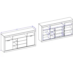 Garnero Arredamenti Credenze Moderne|Madie Moderne-Madia 220x110 h cm 2 ante 3 cassetti 6 vani a giorno rovere rustico nero Ilyssa