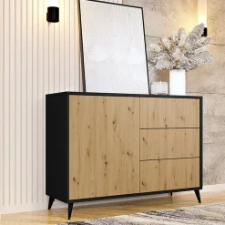 Garnero Arredamenti Credenze Moderne|Madie Moderne-Madia 120x90h cm 1 anta 3 cassetti rovere nero Hans