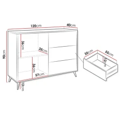 Garnero Arredamenti Credenze Moderne|Madie Moderne-Madia 120x90h cm 1 anta 3 cassetti rovere nero Hans