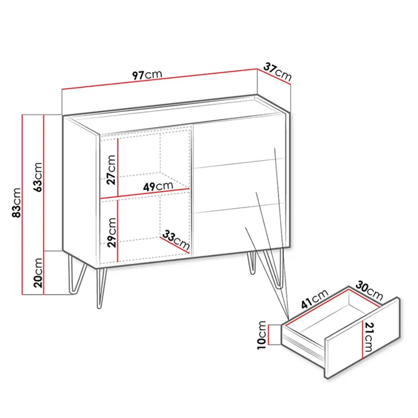 Garnero Arredamenti Madie Moderne|Madie Moderne-Madia 97x83h cm 1 anta 3 cassetti moderna grafite marmo nero Visby