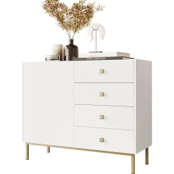 Garnero Arredamenti Madie Moderne|Madie Moderne-Madia 100x85h cm 1 anta 4 cassetti moderna Giuggiola Bianco Opaco