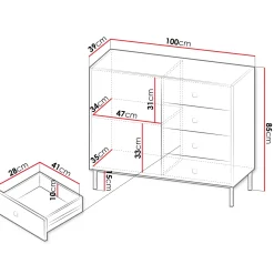 Garnero Arredamenti Madie Moderne|Madie Moderne-Madia 100x85h cm 1 anta 4 cassetti moderna Giuggiola Bianco Opaco