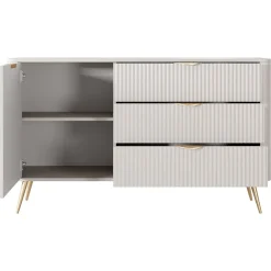 Garnero Arredamenti Madie Moderne|Madie Moderne-Madia 138x81h cm 1 anta 3 cassetti cannettato Ramis Beige