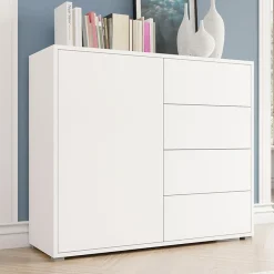 Garnero Arredamenti Madie Moderne|Madie Moderne-Madia 100x93h cm 1 anta 4 cassetti moderna bianco Eindhoven