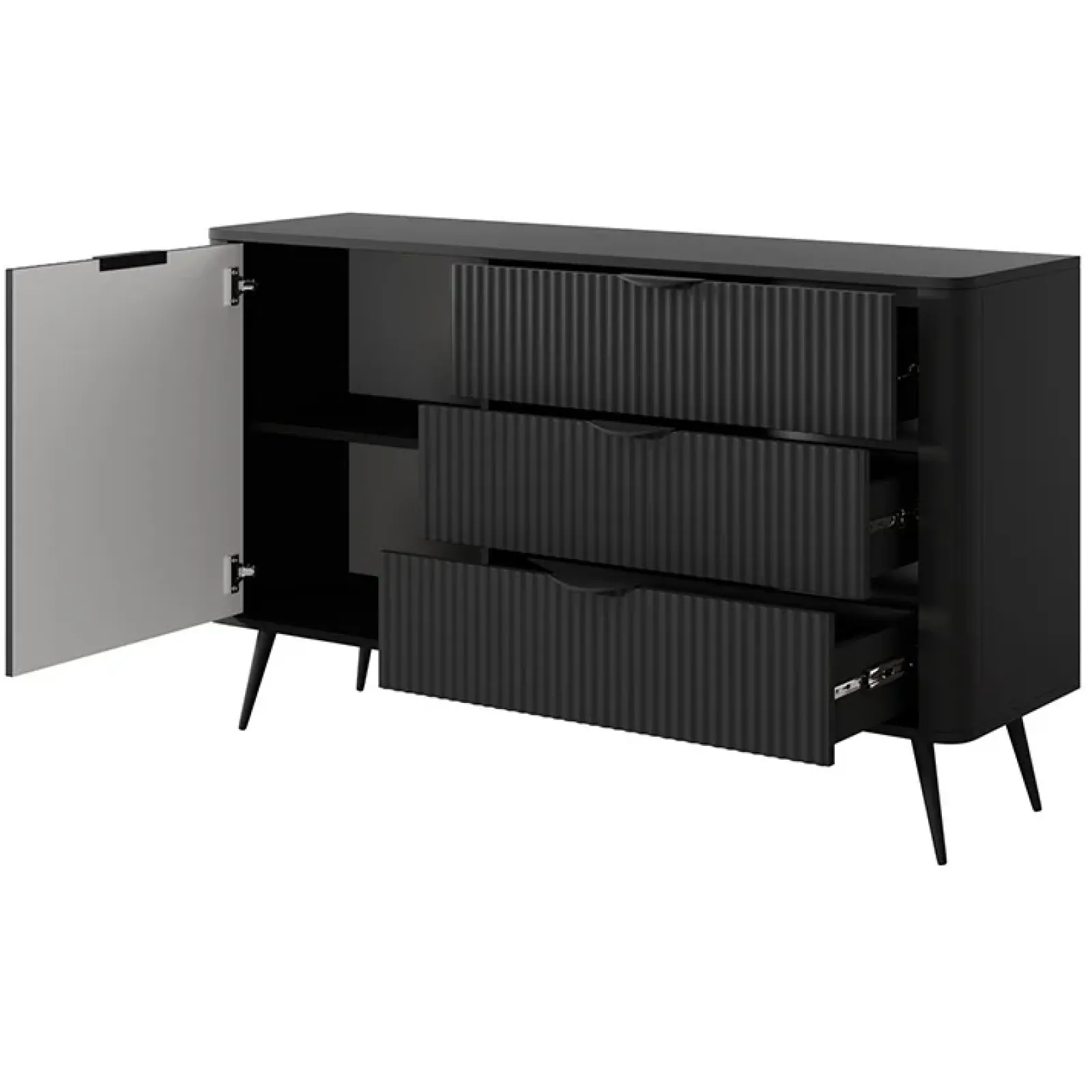 Garnero Arredamenti Madie Moderne|Madie Moderne-Madia 138x81h cm 1 anta 3 cassetti cannettato Ramis Nero Opaco