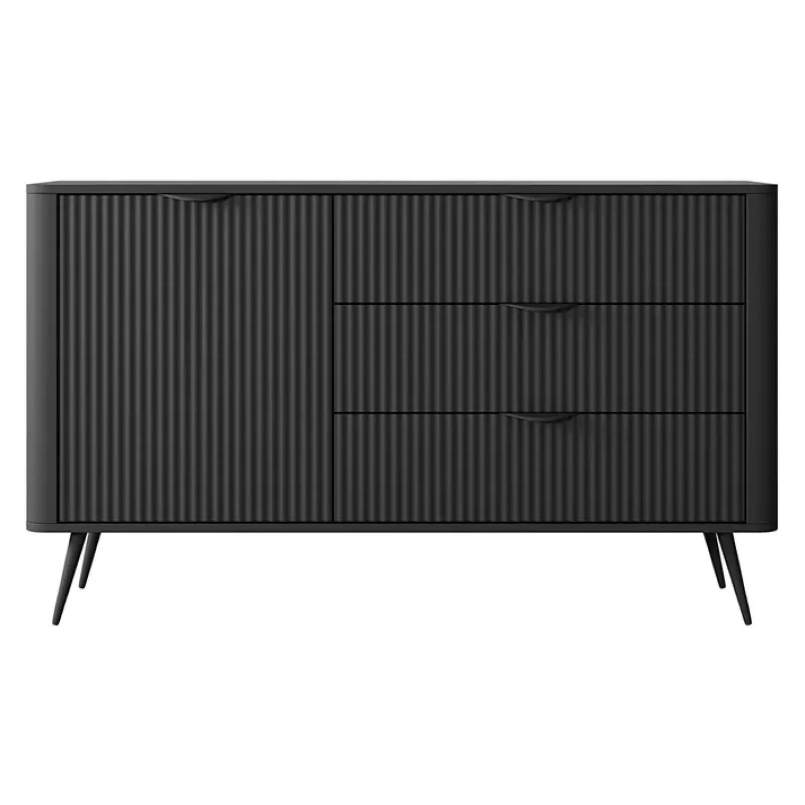 Garnero Arredamenti Madie Moderne|Madie Moderne-Madia 138x81h cm 1 anta 3 cassetti cannettato Ramis Nero Opaco