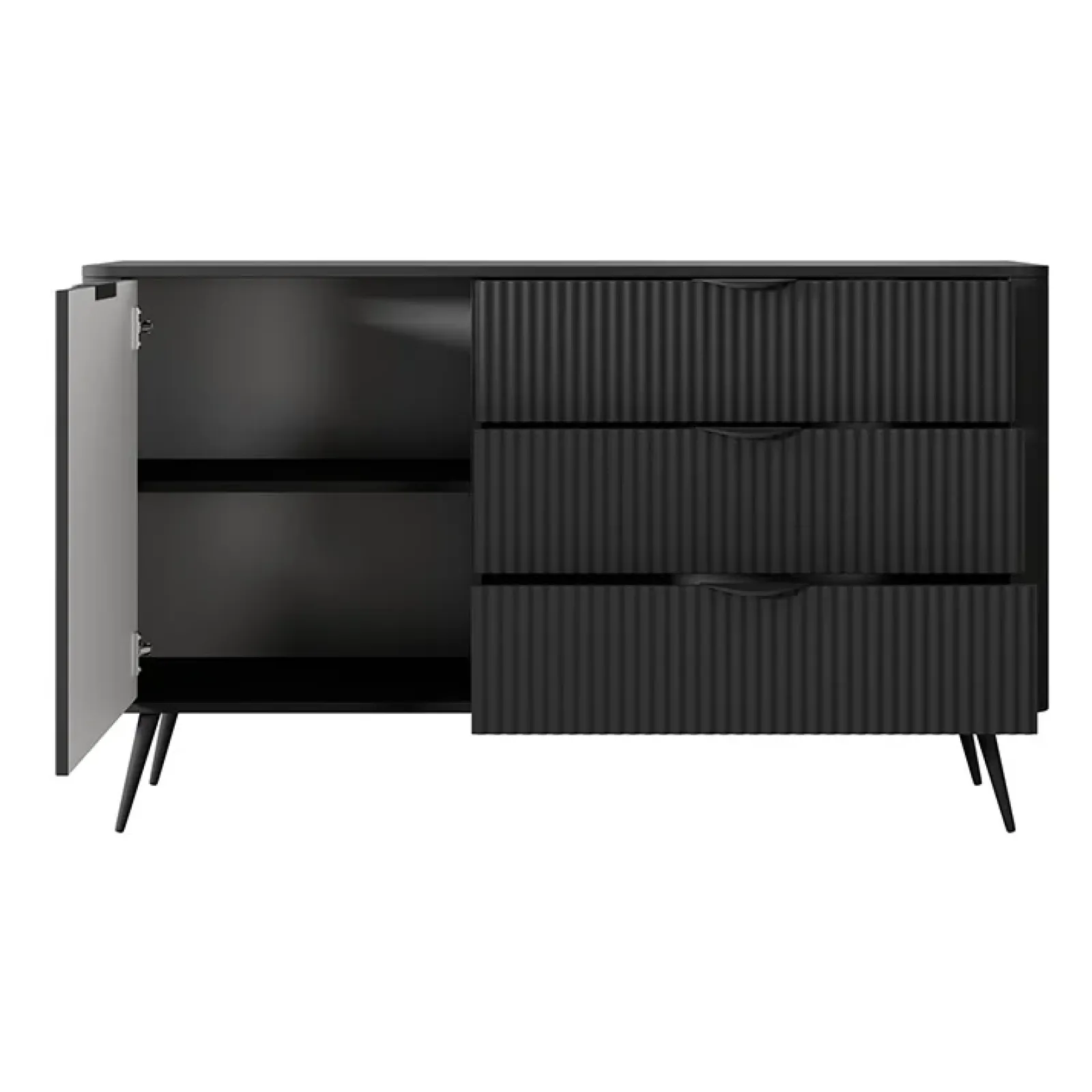 Garnero Arredamenti Madie Moderne|Madie Moderne-Madia 138x81h cm 1 anta 3 cassetti cannettato Ramis Nero Opaco