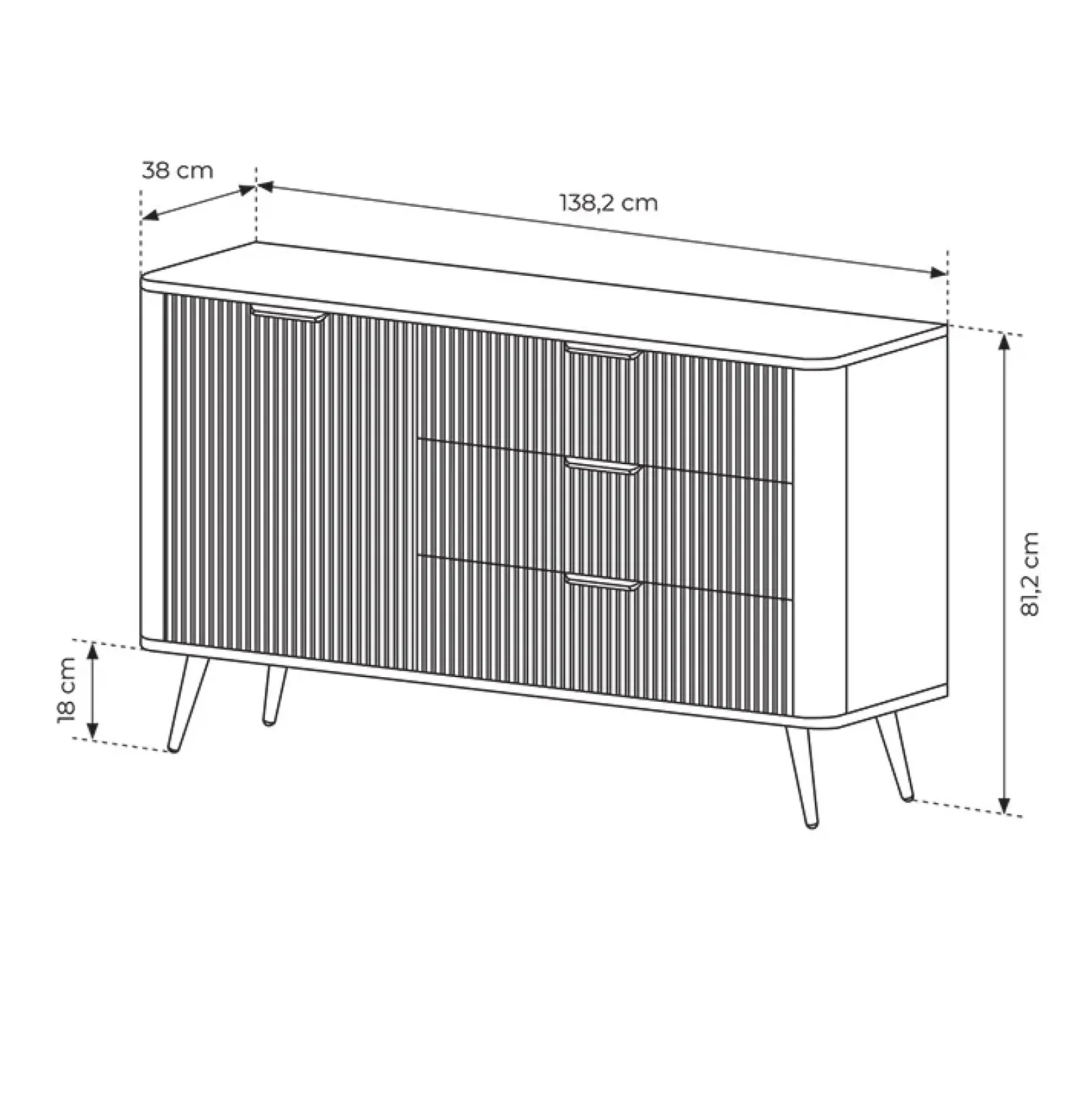 Garnero Arredamenti Madie Moderne|Madie Moderne-Madia 138x81h cm 1 anta 3 cassetti cannettato Ramis Nero Opaco