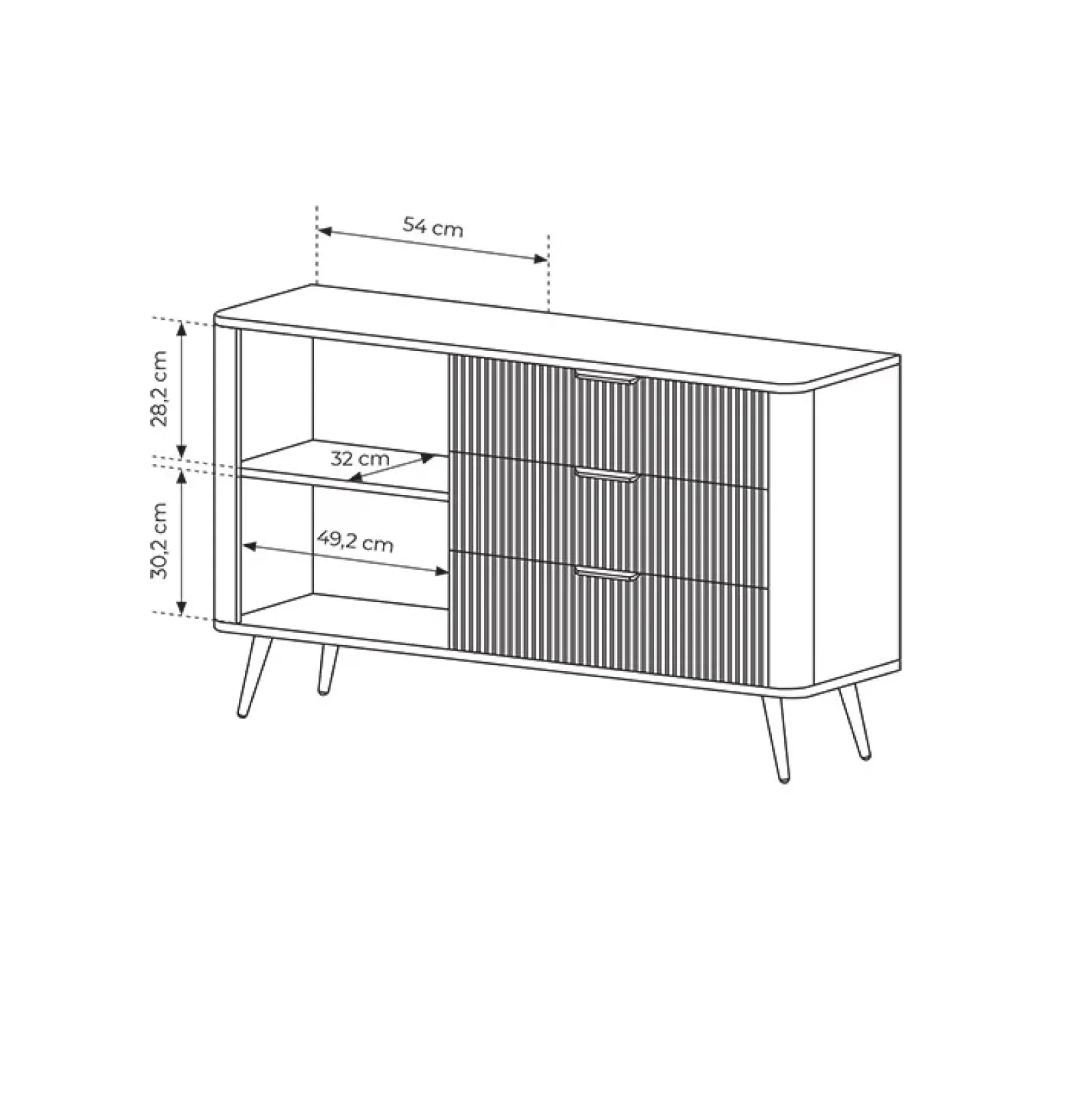 Garnero Arredamenti Madie Moderne|Madie Moderne-Madia 138x81h cm 1 anta 3 cassetti cannettato Ramis Nero Opaco