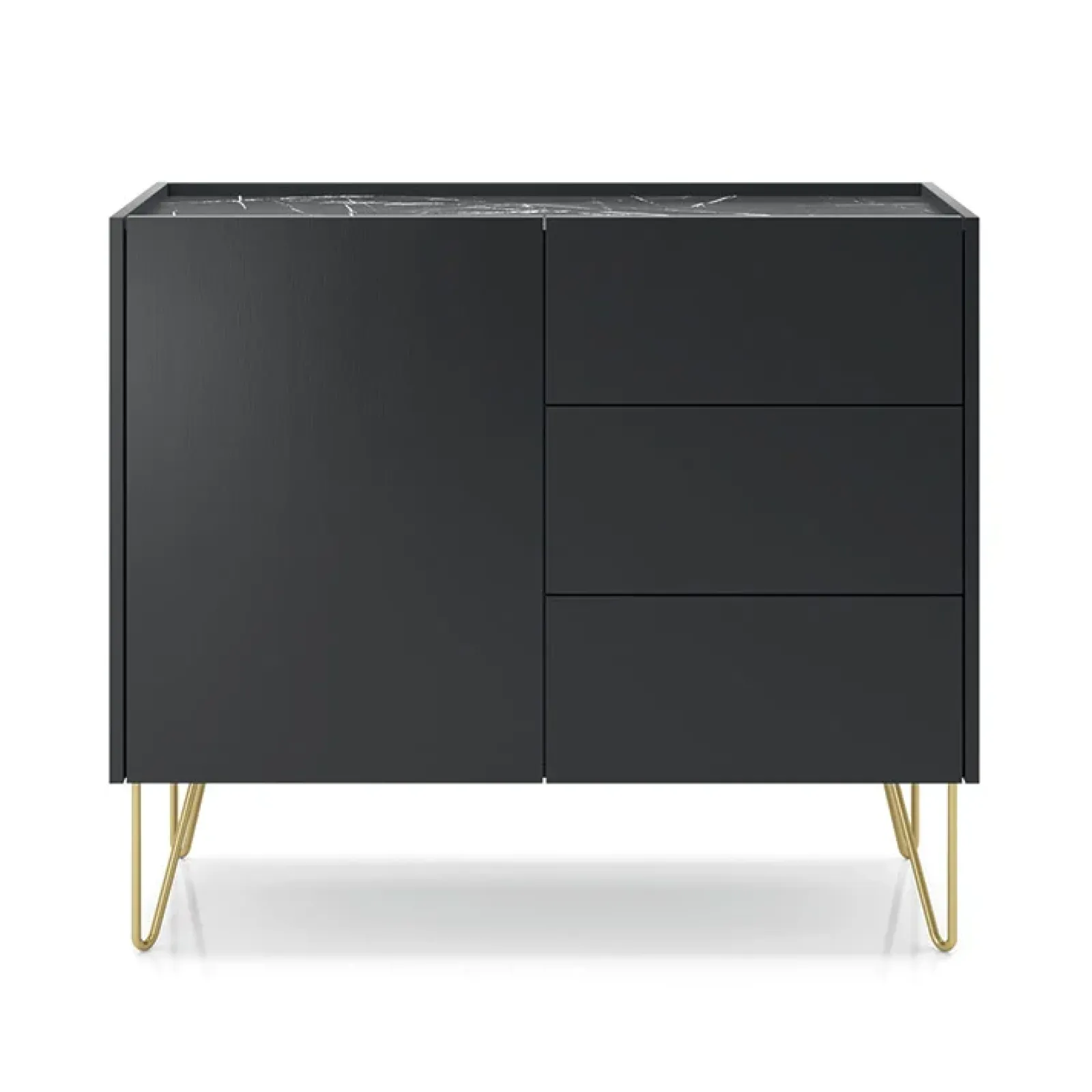Garnero Arredamenti Madie Moderne|Madie Moderne-Madia 97x83h cm 1 anta 3 cassetti moderna nero effetto marmo Sirena