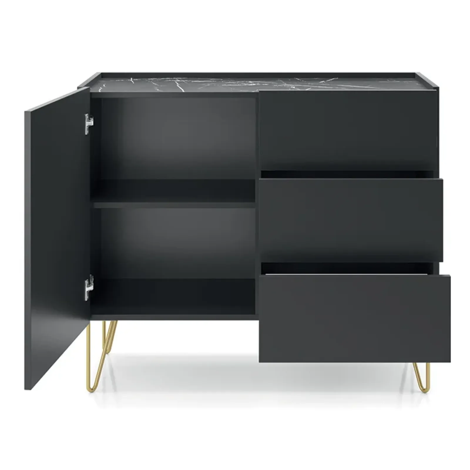 Garnero Arredamenti Madie Moderne|Madie Moderne-Madia 97x83h cm 1 anta 3 cassetti moderna nero effetto marmo Sirena