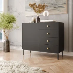 Garnero Arredamenti Madie Moderne|Madie Moderne-Madia 100x85h cm 1 anta 4 cassetti moderna Giuggiola Nero Opaco