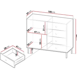 Garnero Arredamenti Madie Moderne|Madie Moderne-Madia 100x85h cm 1 anta 4 cassetti moderna Giuggiola Nero Opaco