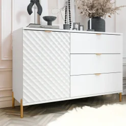Garnero Arredamenti Credenze Moderne|Madie Moderne-Madia 125x85h cm 1 anta 3 cassetti con frontali decorati bianco Amsterdam