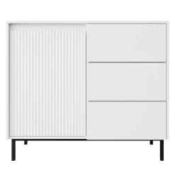 Garnero Arredamenti Credenze Moderne|Madie Moderne-Madia 103x90h cm 1 anta 3 cassetti design cannettato bianco Strike Bianco Opaco