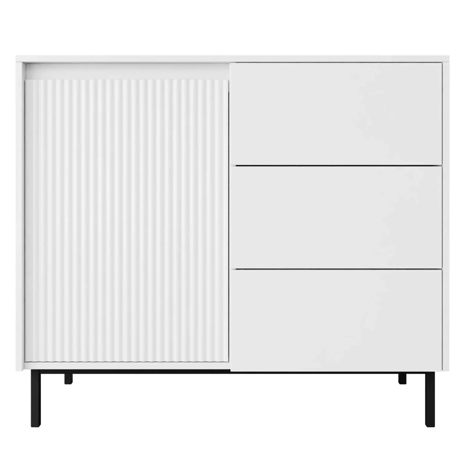 Garnero Arredamenti Credenze Moderne|Madie Moderne-Madia 103x90h cm 1 anta 3 cassetti design cannettato bianco Strike Bianco Opaco