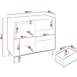 Garnero Arredamenti Credenze Moderne|Madie Moderne-Madia 103x90h cm 1 anta 3 cassetti design cannettato bianco Strike Bianco Opaco