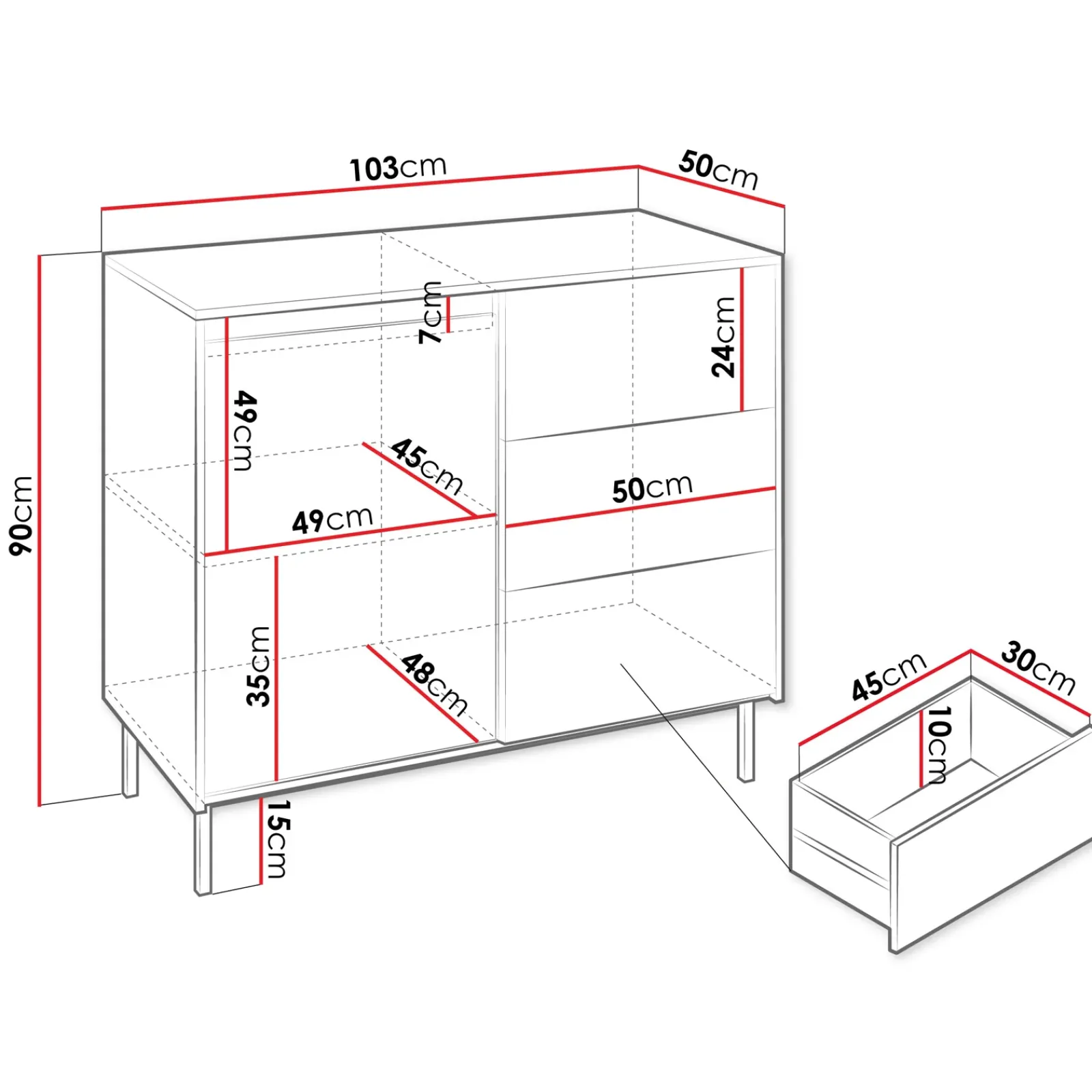 Garnero Arredamenti Credenze Moderne|Madie Moderne-Madia 103x90h cm 1 anta 3 cassetti design cannettato bianco Strike Bianco Opaco