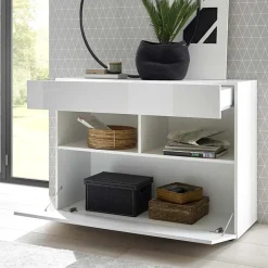 Garnero Arredamenti Credenze Moderne|Madie Moderne-Madia 111x82h cm 1 anta a ribalta 1 cassetto bianco opaco e lucido Steppi