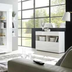 Garnero Arredamenti Credenze Moderne|Madie Moderne-Madia 111x82h cm 1 anta a ribalta 1 cassetto bianco opaco e lucido Steppi