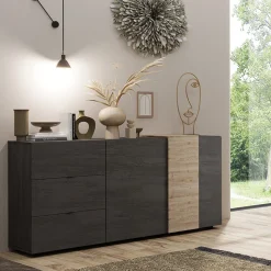 Garnero Arredamenti Madie Moderne|Madie Moderne-Madia 181x86h cm 2 ante 3 cassetti moderna titanio rovere Universal Antracite - Rovere