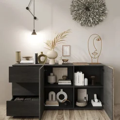Garnero Arredamenti Madie Moderne|Madie Moderne-Madia 181x86h cm 2 ante 3 cassetti moderna titanio rovere Universal Antracite - Rovere