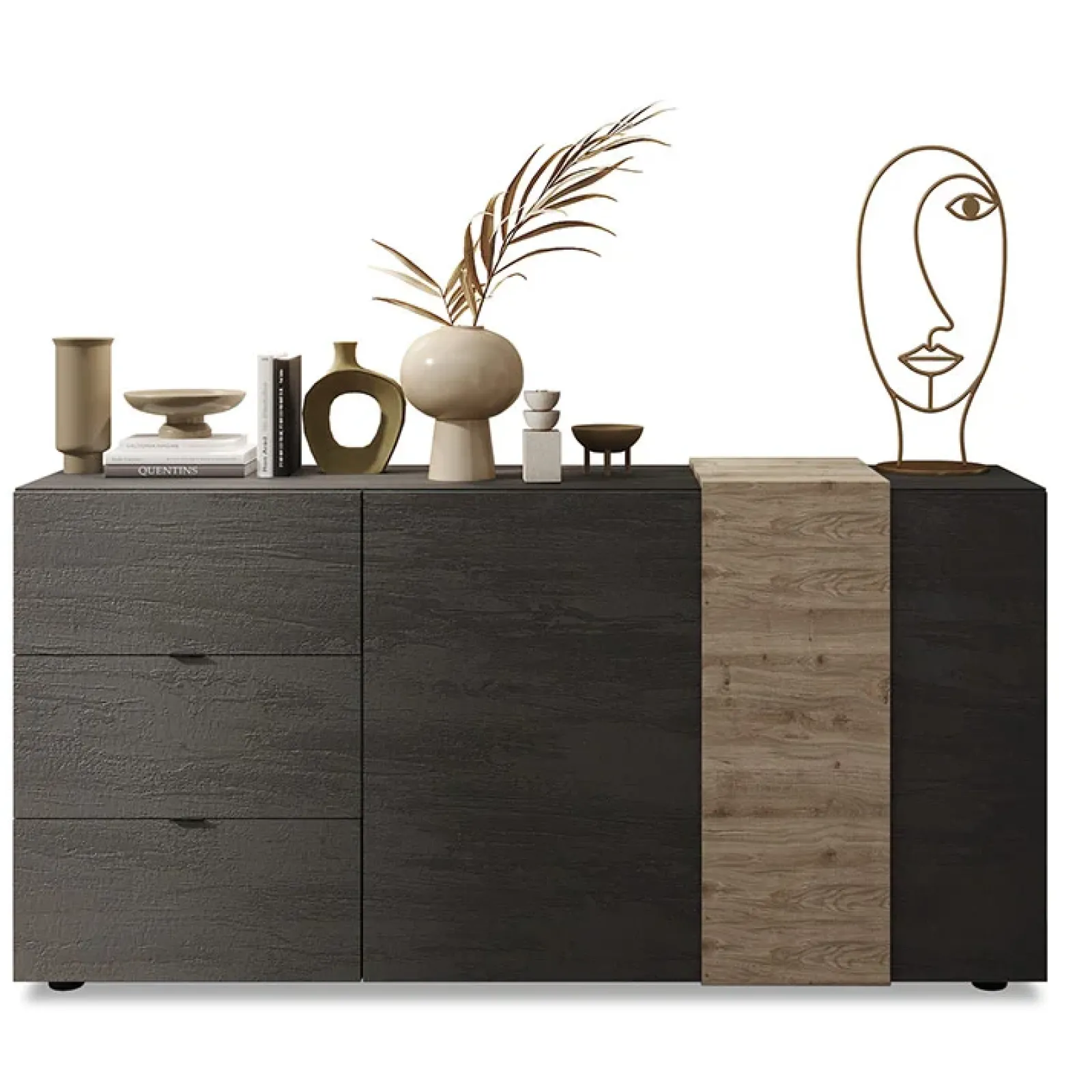 Garnero Arredamenti Madie Moderne|Madie Moderne-Madia 181x86h cm 2 ante 3 cassetti moderna titanio rovere Universal Antracite - Rovere