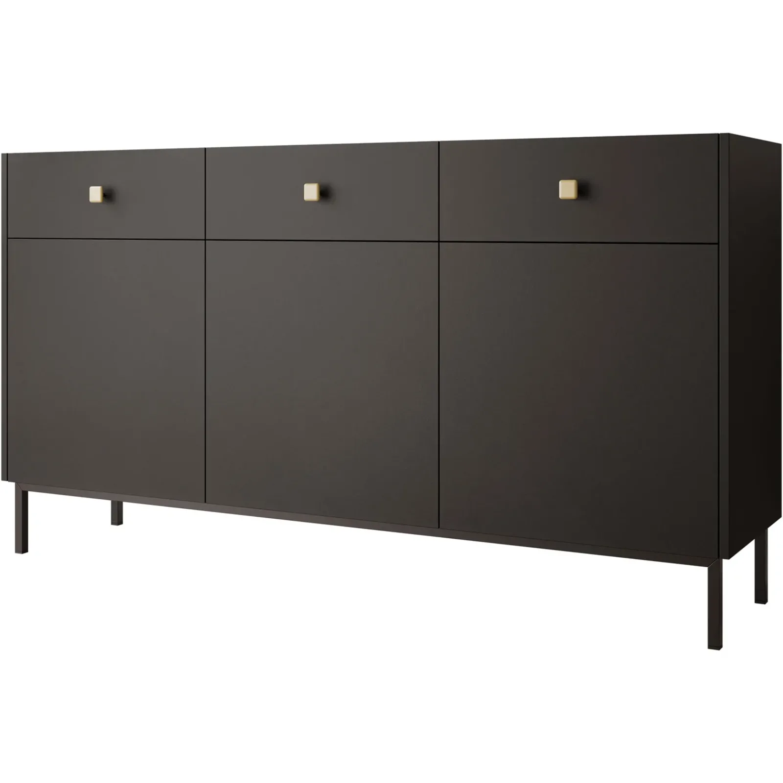 Garnero Arredamenti Madie Moderne|Madie Moderne-Madia 155x85h cm 3 ante 3 cassetti Giuggiola Nero Opaco