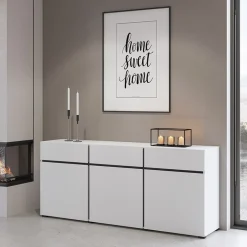 Garnero Arredamenti Credenze Moderne|Madie Moderne-Madia 180x78h cm 3 ante 3 cassetti moderna nero Lolla Bianco Opaco