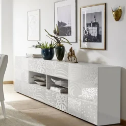 Garnero Arredamenti Credenze Moderne|Madie Moderne-Madia 241x84h cm 2 ante 4 cassetti Paradise Bianco Lucido