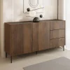 Garnero Arredamenti Madie Moderne|Madie Moderne-Madia 160x78h cm 2 ante 3 cassetti piano effetto marmo nero noce Caliva