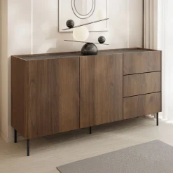 Garnero Arredamenti Madie Moderne|Madie Moderne-Madia 160x78h cm 2 ante 3 cassetti piano effetto marmo nero noce Caliva