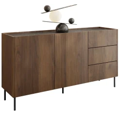 Garnero Arredamenti Madie Moderne|Madie Moderne-Madia 160x78h cm 2 ante 3 cassetti piano effetto marmo nero noce Caliva