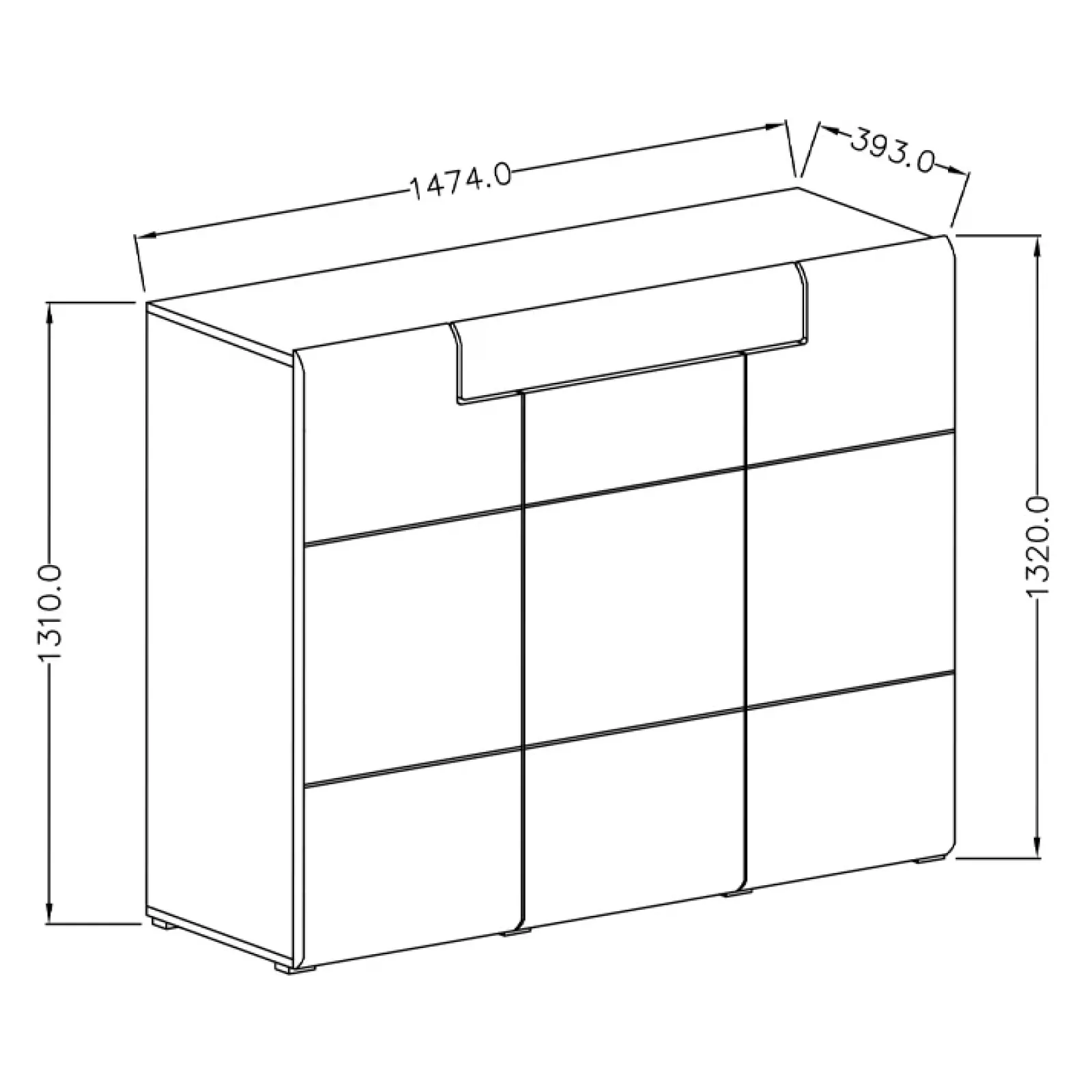Garnero Arredamenti Credenze Moderne|Madie Moderne-Madia 147x132h cm 3 ante 1 cassetto soggiorno bianco lucido rovere Tahiti