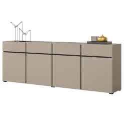 Garnero Arredamenti Credenze Moderne|Madie Moderne-Madia 225x78h cm 4 ante 4 cassetti moderna nero Lolla Tortora