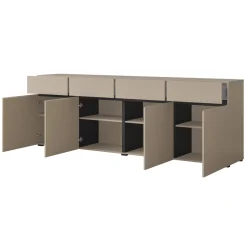 Garnero Arredamenti Credenze Moderne|Madie Moderne-Madia 225x78h cm 4 ante 4 cassetti moderna nero Lolla Tortora