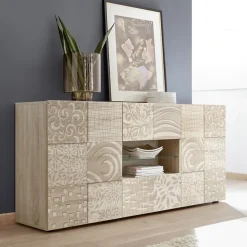 Garnero Arredamenti Credenze Moderne|Madie Moderne-Madia 181x84h cm 2 ante 2 cassetti samoa con serigrafia Paradise Rovere